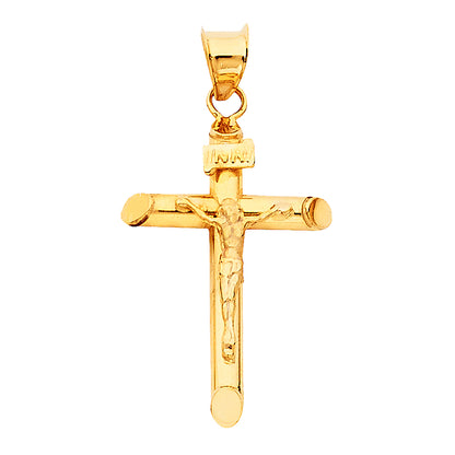 14K Real Yellow Gold 1.2" Jesus Christ Crucifix Cross INRI Religious Pendant