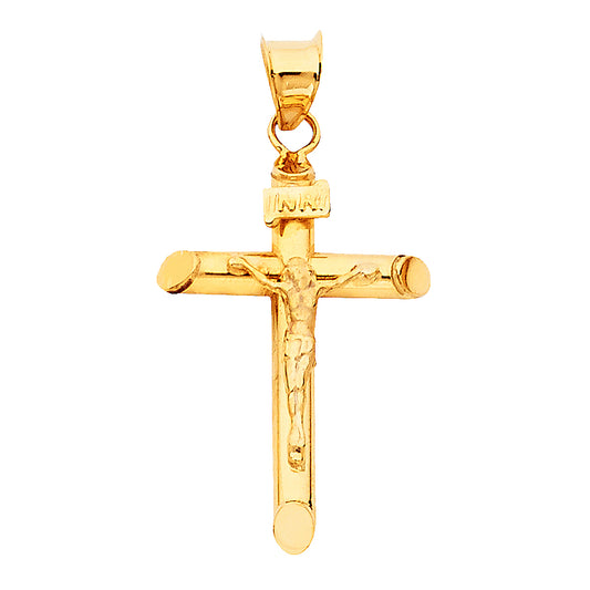 14K Real Yellow Gold 1.2" Jesus Christ Crucifix Cross INRI Religious Pendant