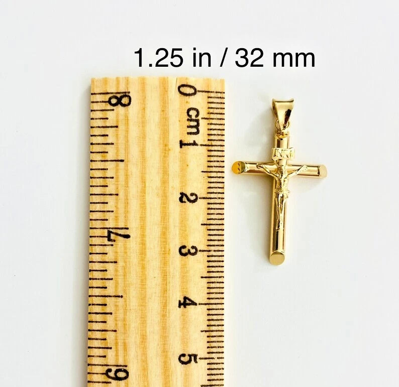 14K Real Yellow Gold 1.2" Jesus Christ Crucifix Cross INRI Religious Pendant