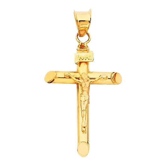 14K Real Yellow Gold 0.7" Jesus Crucifix Cross INRI Religious Pendant