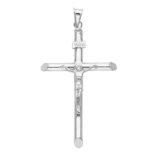 14K White Gold Lightweight Religious Crucifix Cross INRI Catholic Pendant - 30×55mm