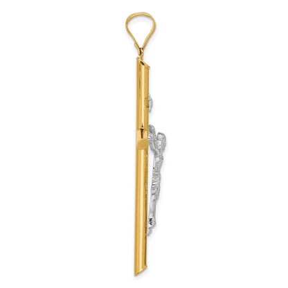 14K Real Two-Tone Gold INRI Crucifix Cross Religious Pendant - 60x35 mm