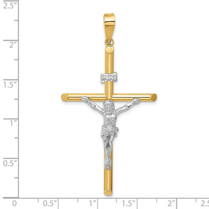 14K Real Two-Tone Gold INRI Crucifix Cross Religious Pendant - 60x35 mm