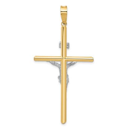 14K Real Two-Tone Gold INRI Crucifix Cross Religious Pendant - 60x35 mm