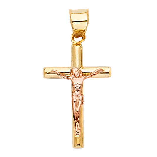 14K Two-Tone Yellow & Rose Gold Crucifix Cross Religious Pendant for Necklace or a Chain