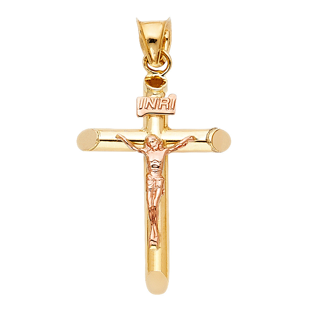 14K Two-Tone Yellow & Rose Gold Crucifix Cross Religious Pendant for Necklace or a Chain
