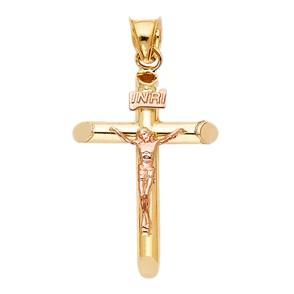 14K Two-Tone Yellow & Rose Gold Crucifix Cross Religious Pendant for Necklace or a Chain