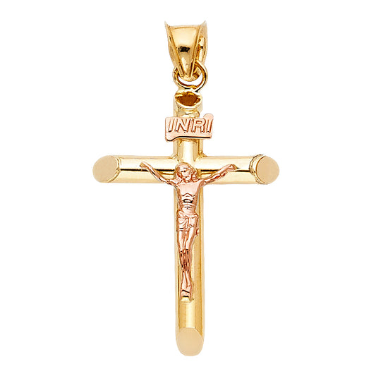 14K Two-Tone Yellow & Rose Gold Crucifix Cross Religious Pendant for Necklace or a Chain