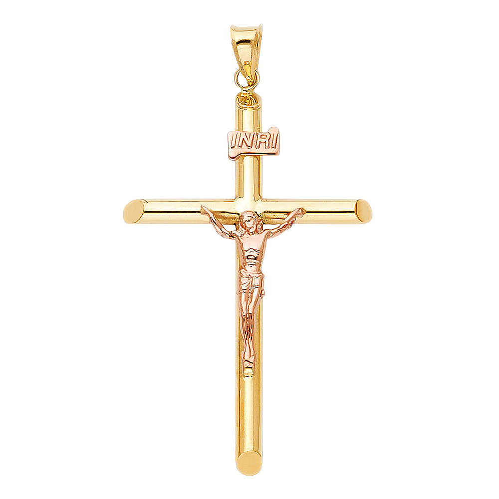 14K Two-Tone Yellow & Rose Gold Crucifix Pendant for Necklace or a Chain - 1.6g