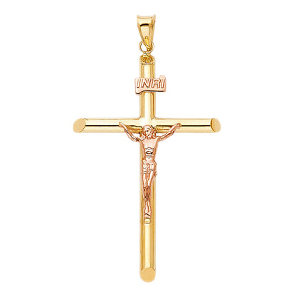 14K Two-Tone Yellow & Rose Gold Crucifix Pendant for Necklace or a Chain - 1.6g