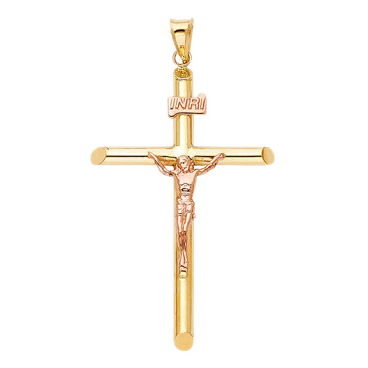 14K Two-Tone Yellow & Rose Gold Crucifix Pendant for Necklace or a Chain - 1.6g