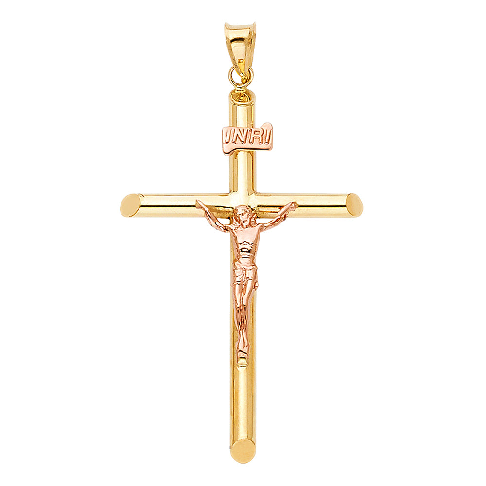 14K Two-Tone Yellow & Rose Gold Crucifix Pendant for Necklace or a Chain - 1.9g