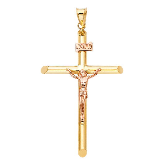 14K Two-Tone Yellow & Rose Gold Crucifix Pendant for Necklace or a Chain - 1.9g
