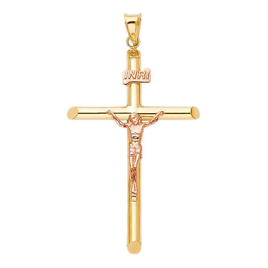 14K Two-Tone Yellow & Rose Gold Crucifix Pendant for Necklace or a Chain - 2.7g