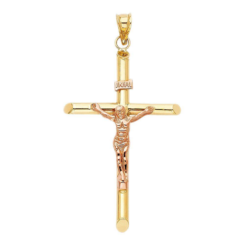 14K Two-Tone Yellow & Rose Gold Crucifix Cross Pendant - 3.1g