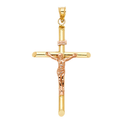 14K Two-Tone Yellow & Rose Gold Crucifix Cross Pendant - 3.1g