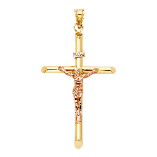 14K Two-Tone Yellow & Rose Gold Crucifix Cross Pendant for Necklace or a Chain - 3.1g