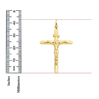 14K Solid Yellow Gold Crucifix Cross INRI Jesus Christ Catholic Pendant - 31x43mm