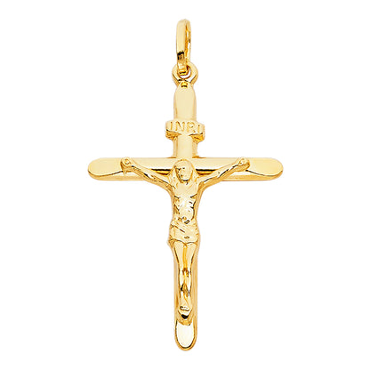 14K Solid Yellow Gold Crucifix Cross INRI Jesus Christ Pendant - 27x37mm