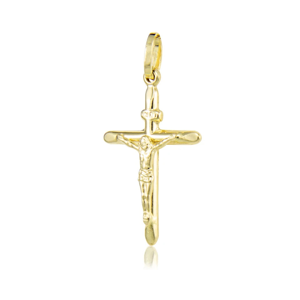 14K Solid Yellow Gold Crucifix Cross INRI Jesus Christ Pendant - 27x37mm