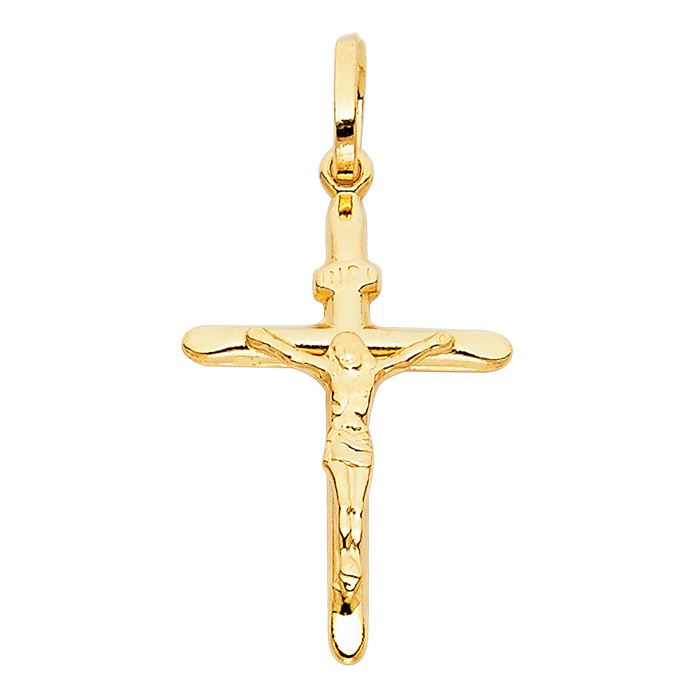 14K Yellow Gold Crucifix Cross INRI Jesus Christ Catholic Pendant - 18x26mm