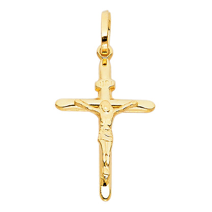 14K Yellow Gold Crucifix Cross INRI Jesus Christ Catholic Pendant - 18x26mm