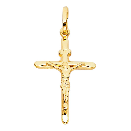 14K Yellow Gold Lightweight Crucifix Cross INRI Jesus Christ Catholic Pendant - 26x18mm