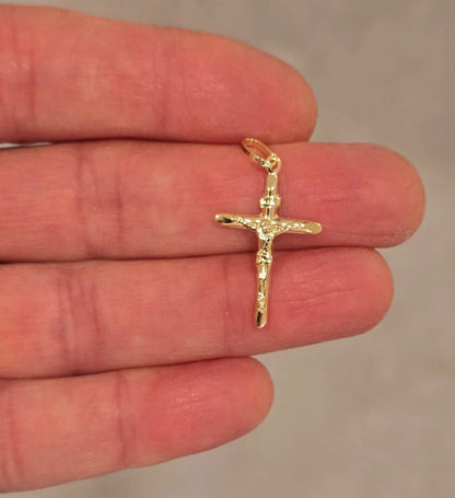 14K Yellow Gold Crucifix Cross INRI Jesus Christ Catholic Pendant - 18x26mm
