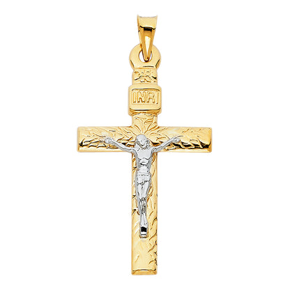 14K Two-Tone Yellow & White Gold Lightweight Crucifix Cross Charm INRI Pendant