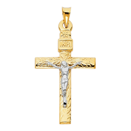 14K Two-Tone Yellow & White Gold Lightweight Crucifix Cross Charm INRI Pendant
