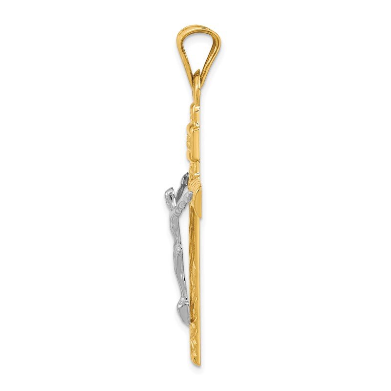 14K Two-Tone Yellow & White Gold Lightweight Crucifix Cross Charm INRI Pendant