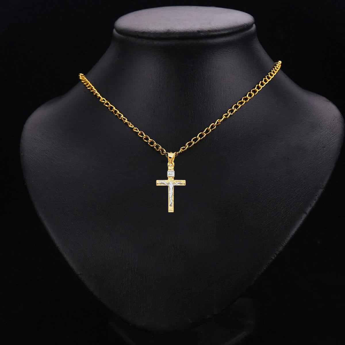 14K Two-Tone Yellow & White Gold Lightweight Crucifix Cross Charm INRI Pendant
