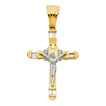 14K Two-Tone Gold Cubic Zirconia Fancy Crucifix Cross Charm Religious Pendant