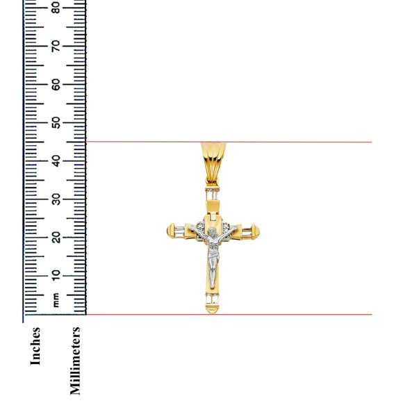 14K Two-Tone Gold Cubic Zirconia Fancy Crucifix Cross Charm Religious Pendant