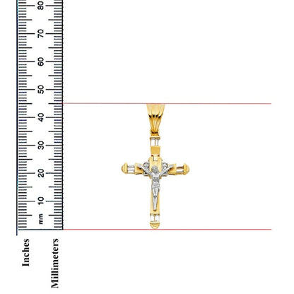 14K Two-Tone Gold Cubic Zirconia Fancy Crucifix Cross Charm Religious Pendant