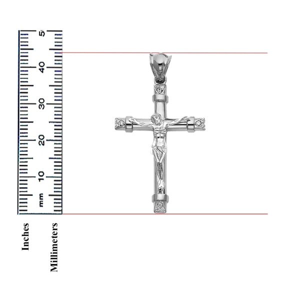 14K White Gold Cubic Zirconia Religious Crucifix Cross Pendant for Men & Women