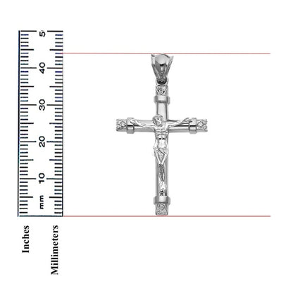 14K White Gold Cubic Zirconia Religious Crucifix Cross Pendant for Men & Women