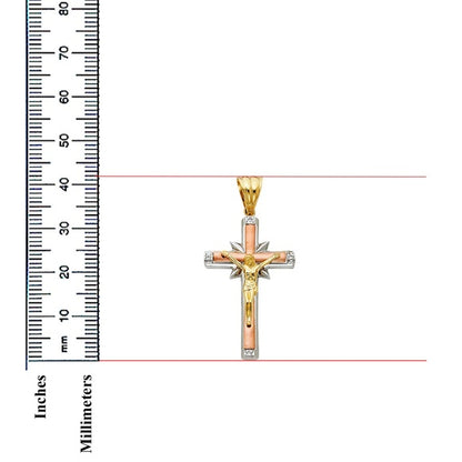 14K Tri-Color Gold Cubic Zirconia Religious Crucifix Cross Unisex Pendant