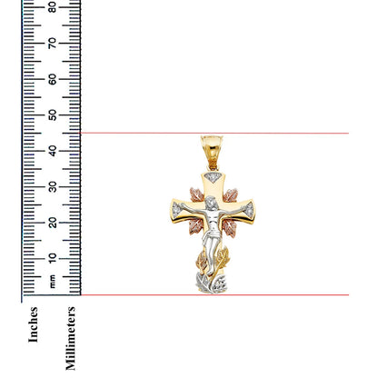 14K Tri-Color Gold Cubic Zirconia Crucifix Cross Christian Religious Pendant