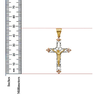 14K Tri-Color Gold Unisex Cubic Zirconia Religious Crucifix Cross Religious Pendant
