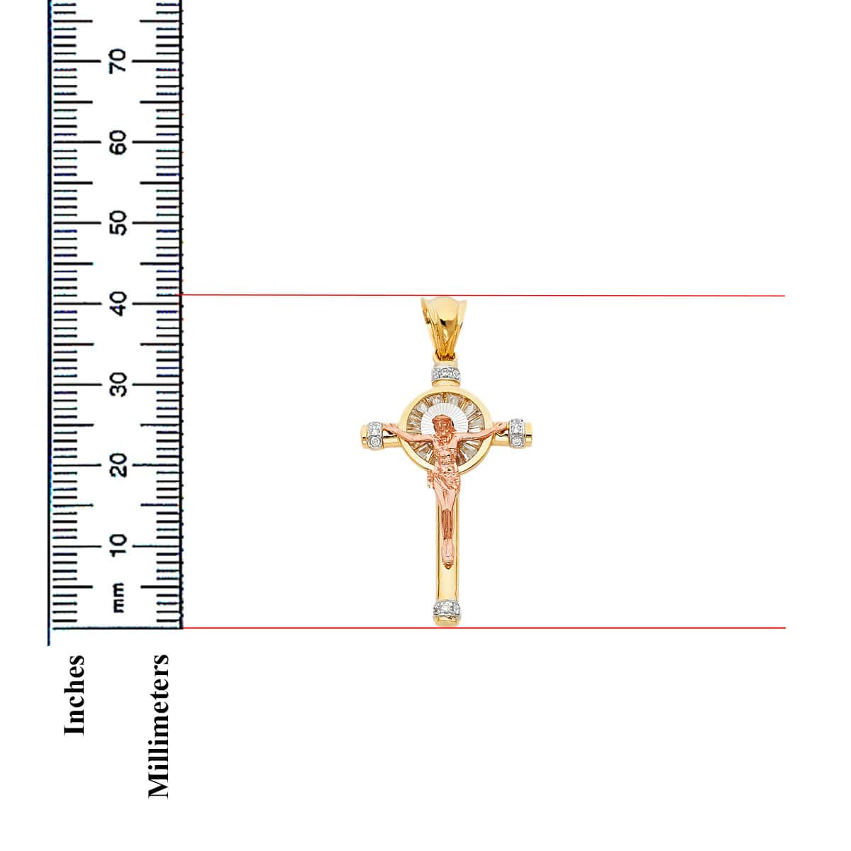 14K Tri-Color Gold Unisex Cubic Zirconia Crucifix Cross Religious Pendant
