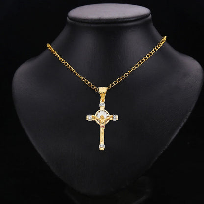 14K Tri-Color Gold Cubic Zirconia Crucifix Cross Charm Pendant for Necklace or Chain