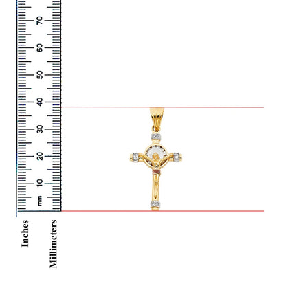 14K Tri-Color Gold Cubic Zirconia Crucifix Cross Charm Pendant for Necklace or Chain