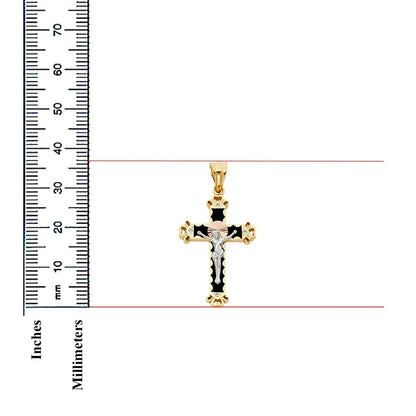 14K Tri-Color Gold Unisex Cubic Zirconia Religious Crucifix Cross Pendant