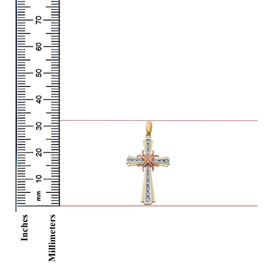14K Tri-Color Gold Cubic Zirconia Religious Cross for Necklace or Chain