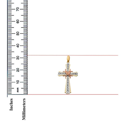 14K Tri-Color Gold Cubic Zirconia Religious Cross for Necklace or Chain