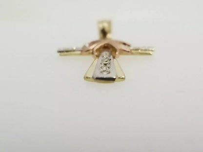 14K Tri-Color Gold Cubic Zirconia Religious Cross for Necklace or Chain