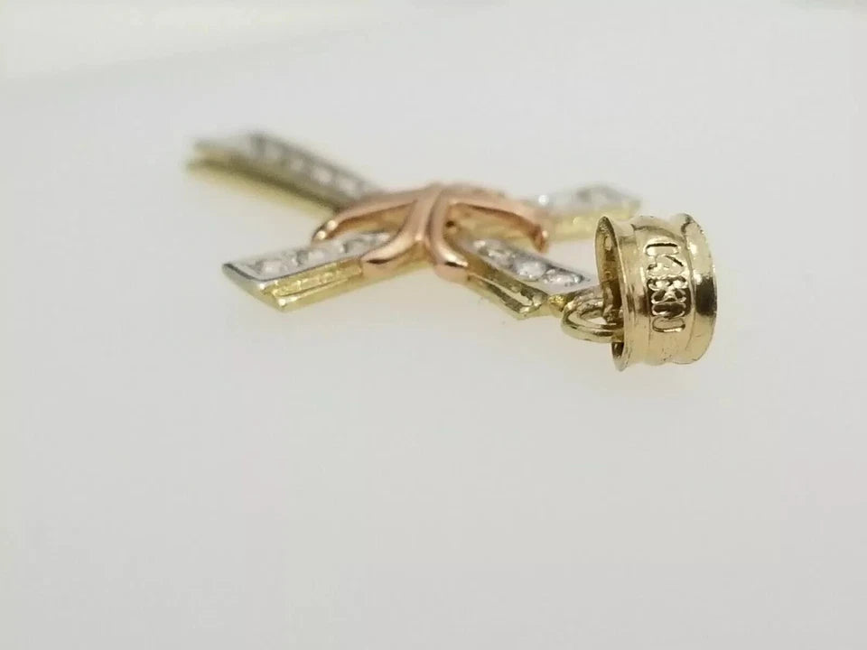 14K Tri-Color Gold Cubic Zirconia Religious Cross for Necklace or Chain