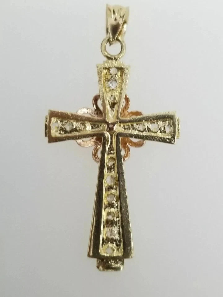 14K Tri-Color Gold Cubic Zirconia Religious Cross for Necklace or Chain