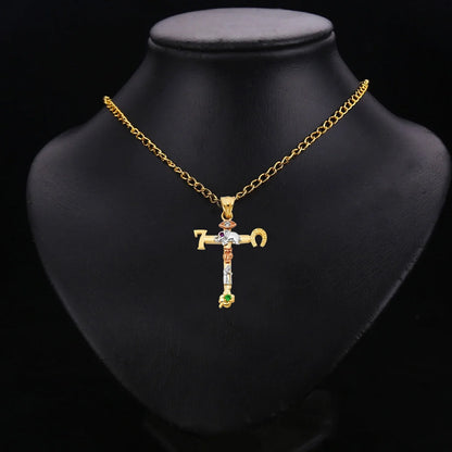 14K Tri-Color Gold Lucky Religious Cross Charm Pendant